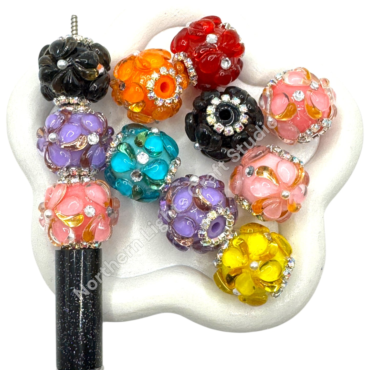 Glass Waterdrop Flower Fancy Bead - 2pc.