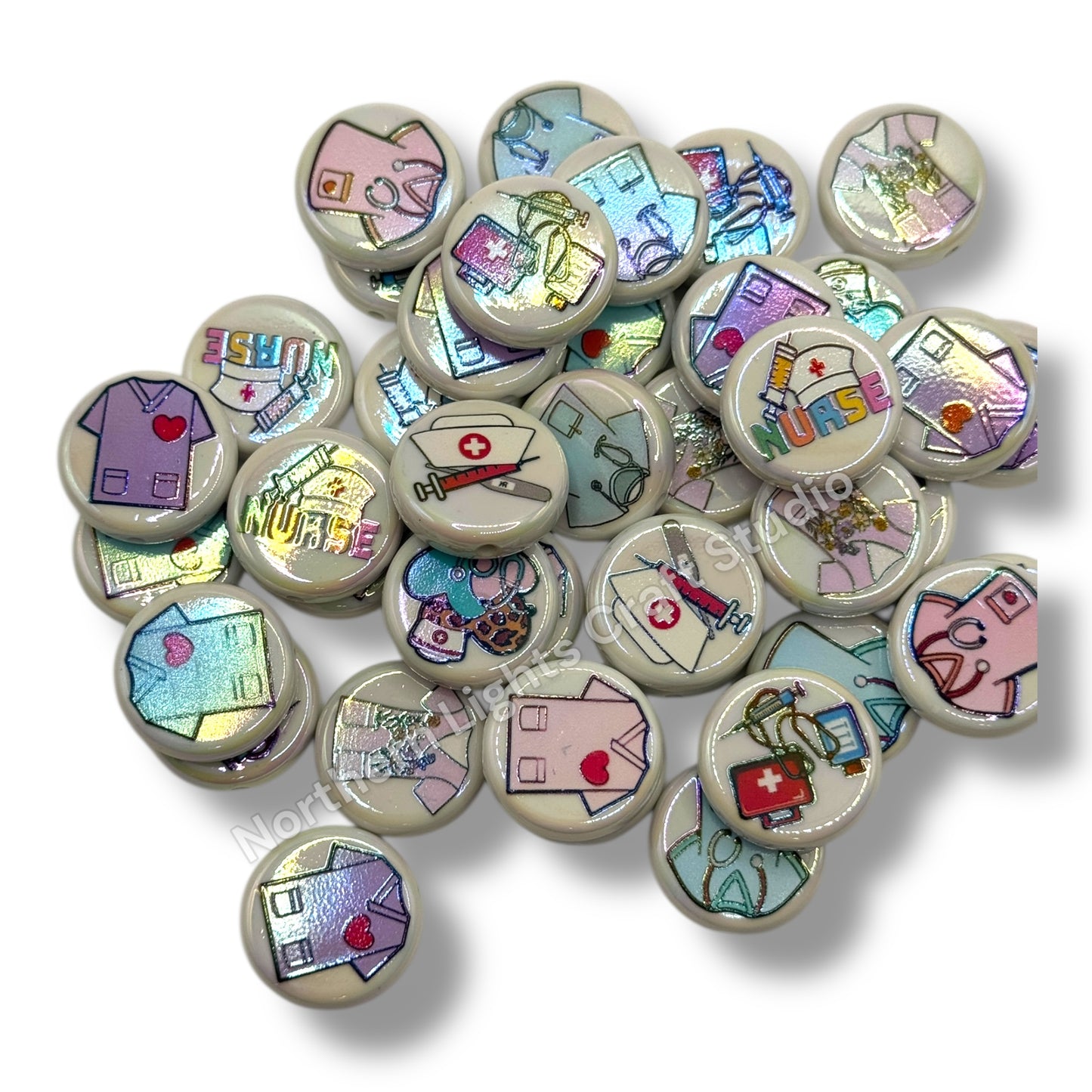 Nurse Printed Acrylic Bead Mix - 10 pc.
