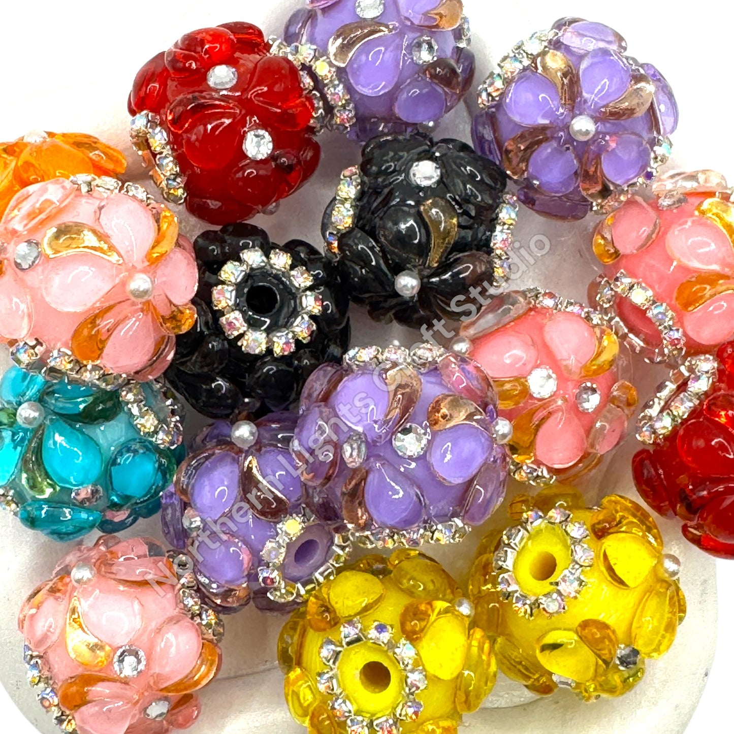 Glass Waterdrop Flower Fancy Bead - 2pc.