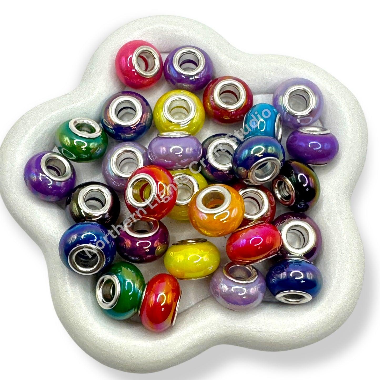 UV Shiny Spacer Wheel Beads / Large Hole Spacer Beads - Mix 25 Pieces