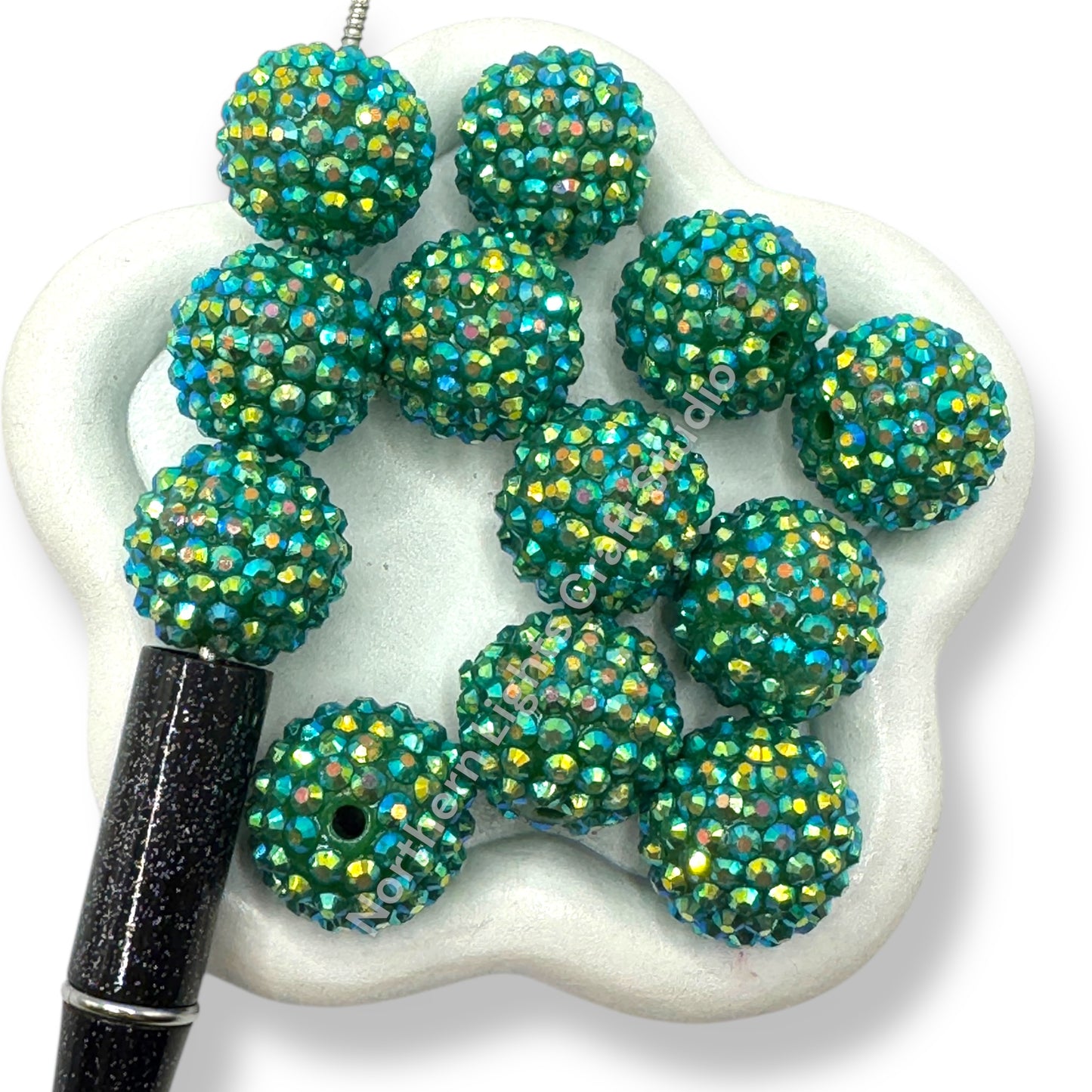 Emerald Gold AB Acrylic 20mm Rhinestone Bubblegum Beads - 10pc.