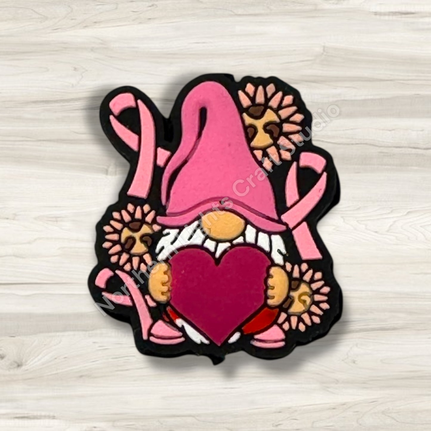 Pink Heart Breast Cancer Awareness Gnome, Breast Cancer Awareness Bead, Pink Ribbon Gnome Bead, In October We Wear Pink Gnome Bead