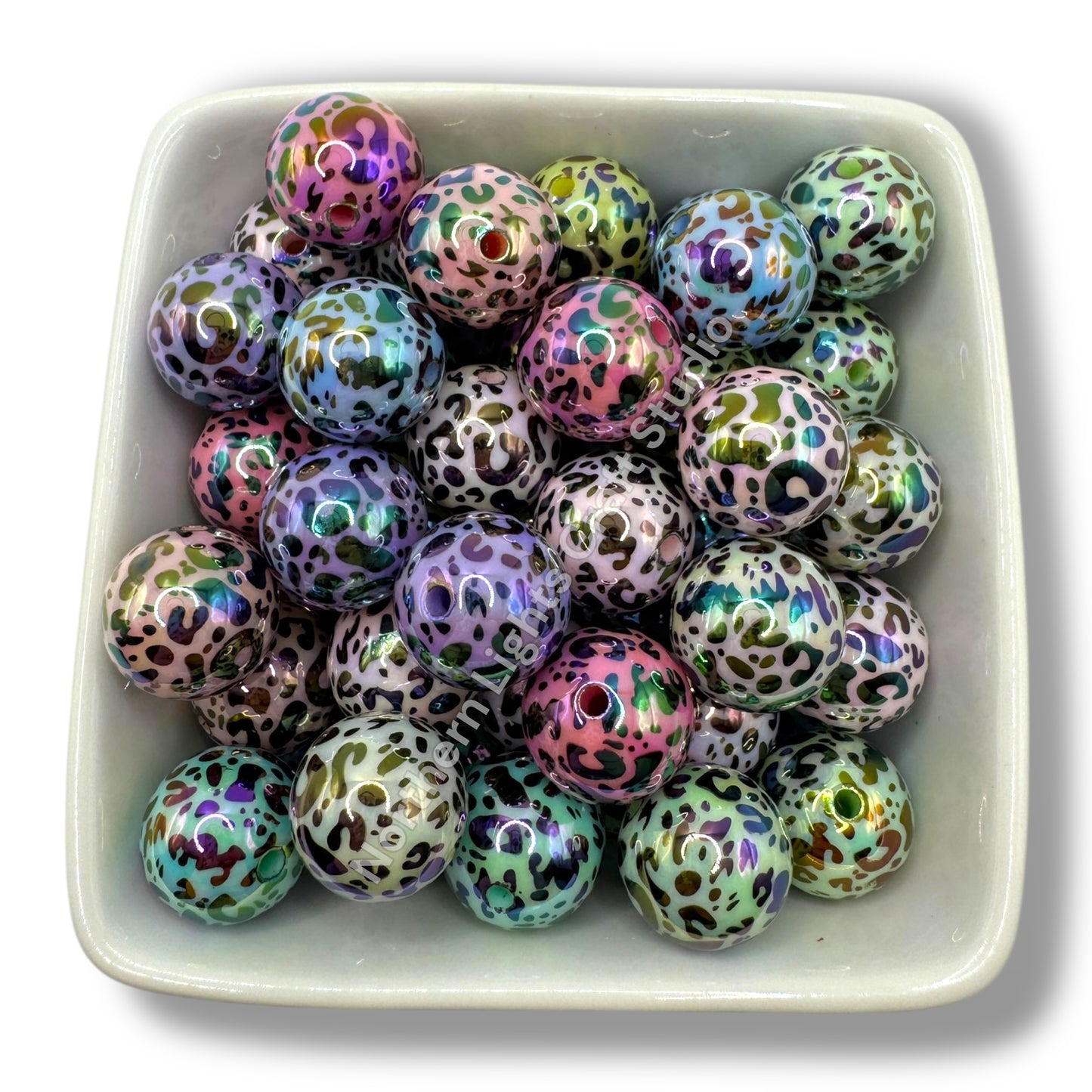 Colorful Leopard Print UV 16mm Acrylic Beads - 20pc.