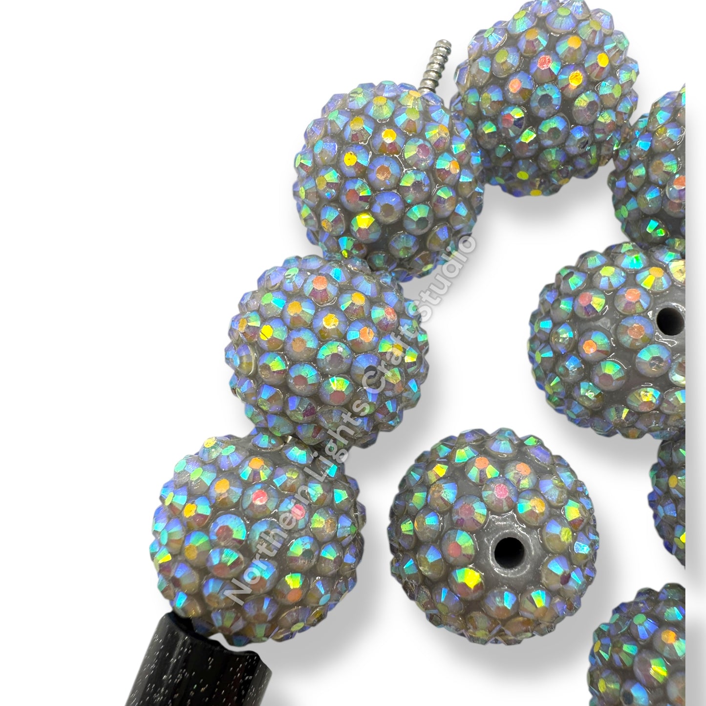 Grey AB 20mm Acrylic Rhinestone Bubblegum Beads - 10pc. (Copy)