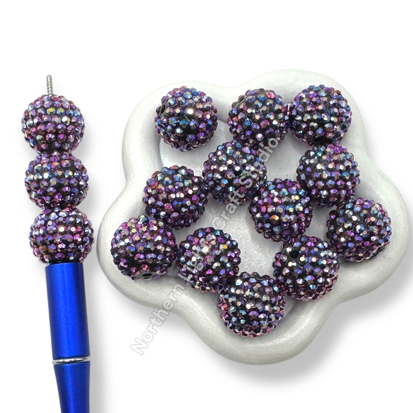 Dark Purple Purple Pink AB Acrylic 20mm Rhinestone Bubblegum Beads - 10pc.