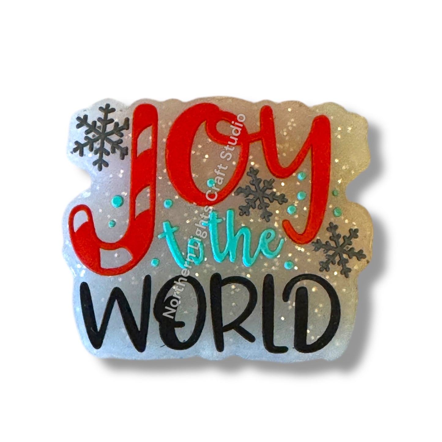 Joy to the World Glitter Jelly Silicone Focal Bead