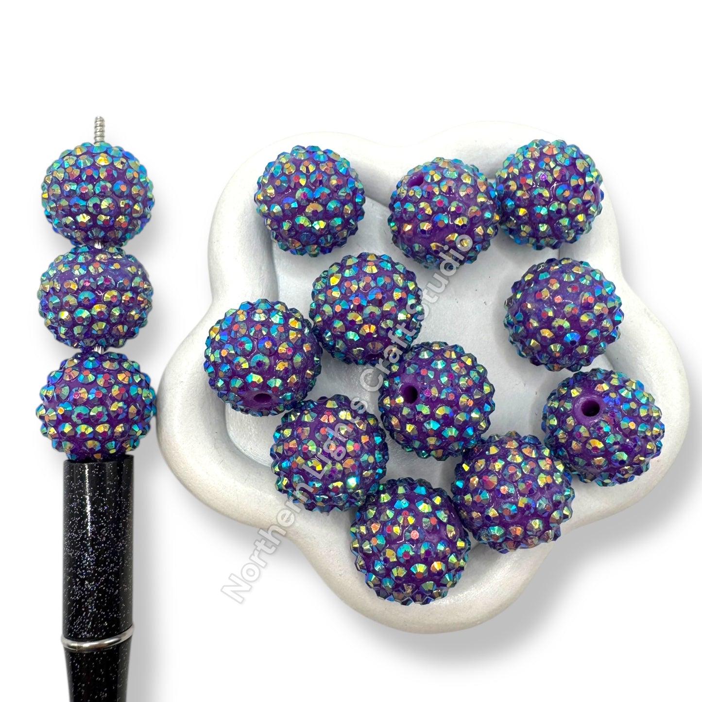 Dark Purple AB Acrylic 20mm Rhinestone Bubblegum Beads - 10pc.