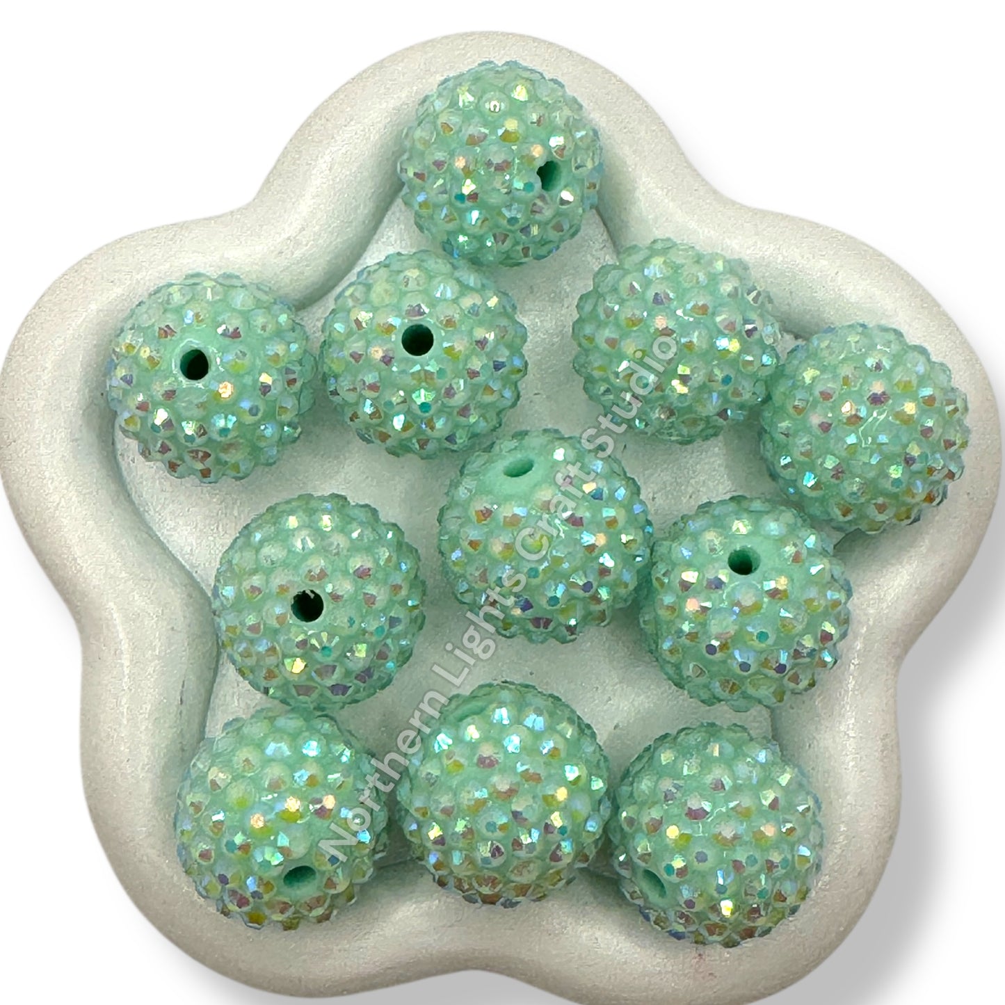 Mint Ice AB Acrylic 20mm Rhinestone Bubblegum Beads - 10pc.
