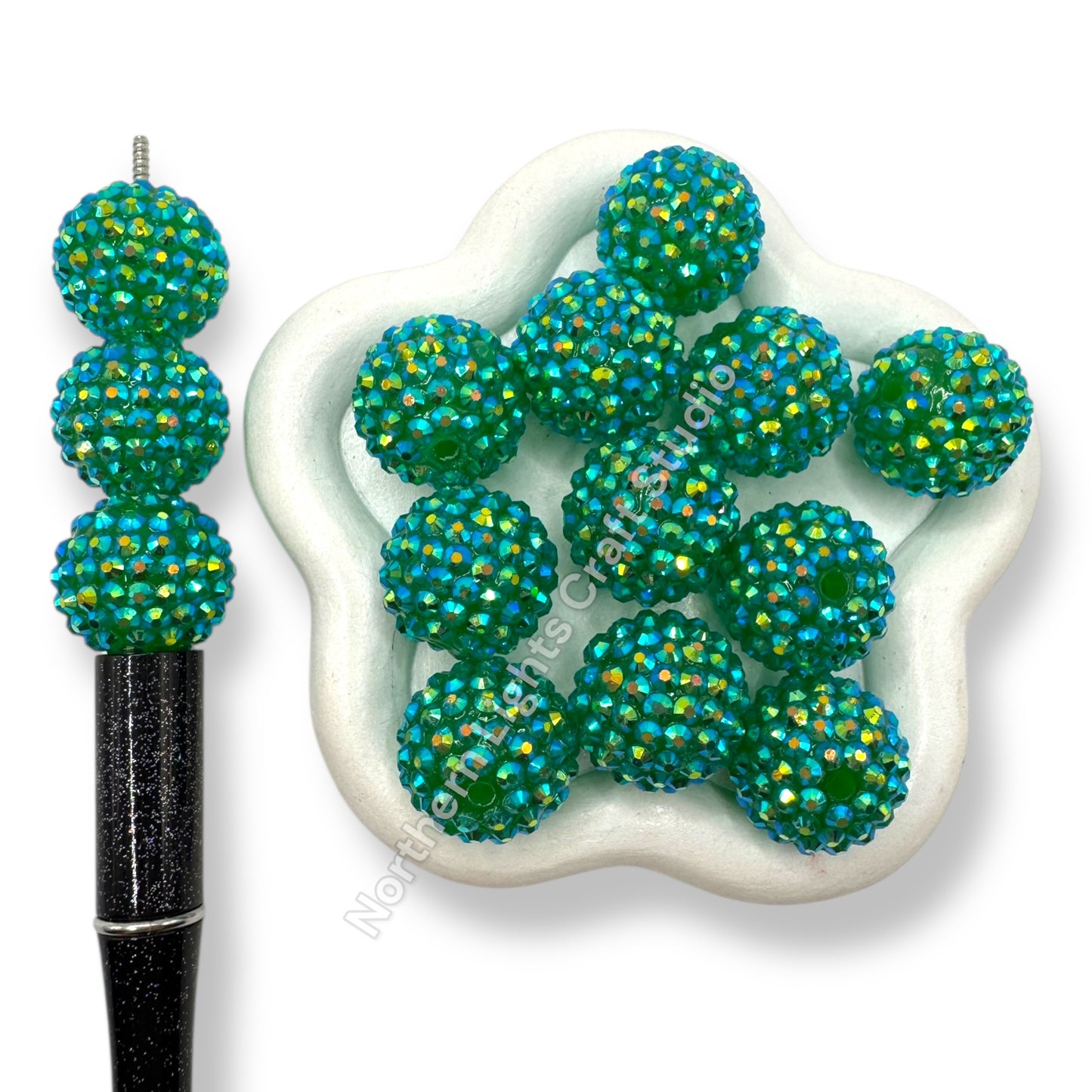 Medium Green AB Acrylic 20mm Rhinestone Bubblegum Beads - 10pc.