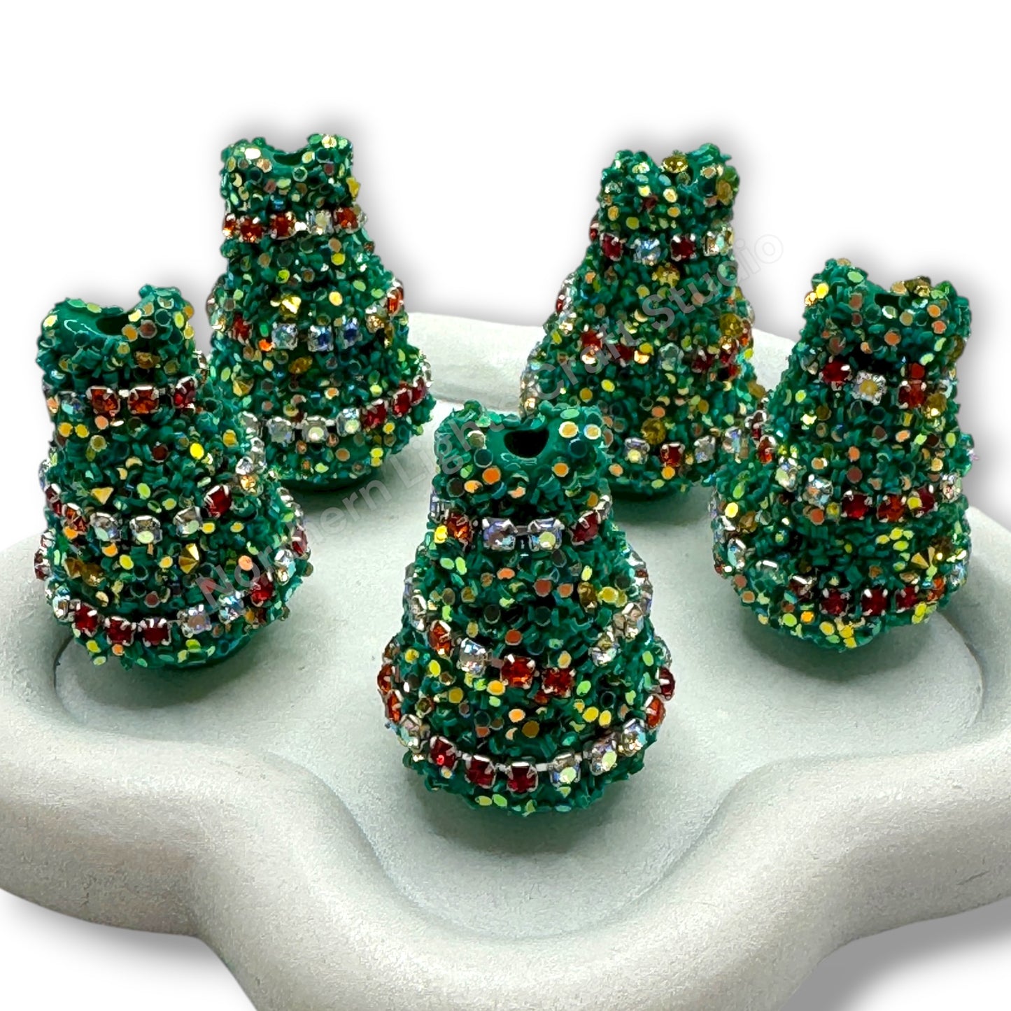 3d Christmas Tree Acrylic Sugar and Rhinestone Wrapped Tree - 2pc.