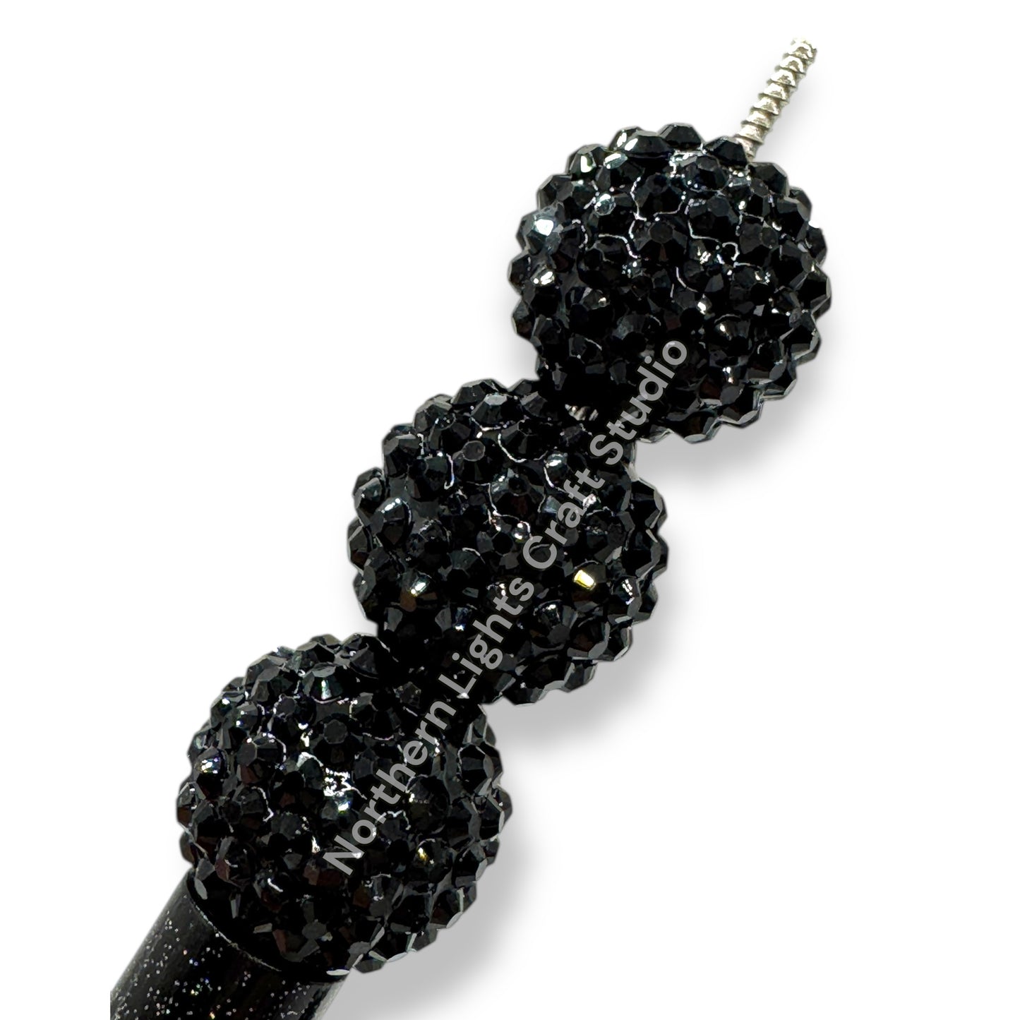 Black 20mm Acrylic Rhinestone Bubblegum Beads - 10pc.