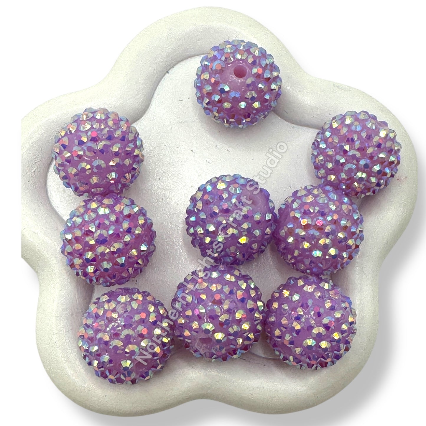 Light Purple AB 20mm Acrylic Rhinestone Bubblegum Beads - 10pc.