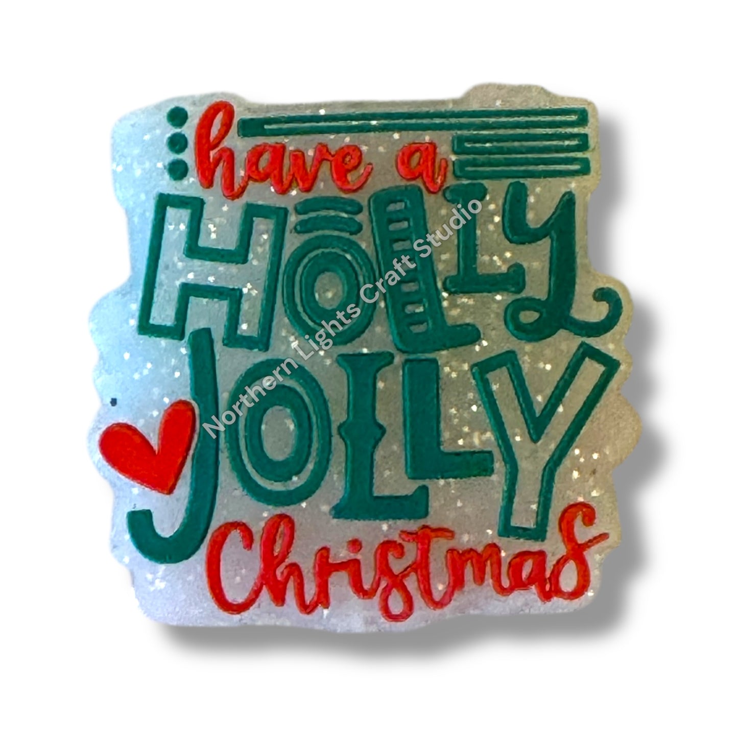 Have Holly Jolly Christmas Glitter Jelly Silicone Focal Bead