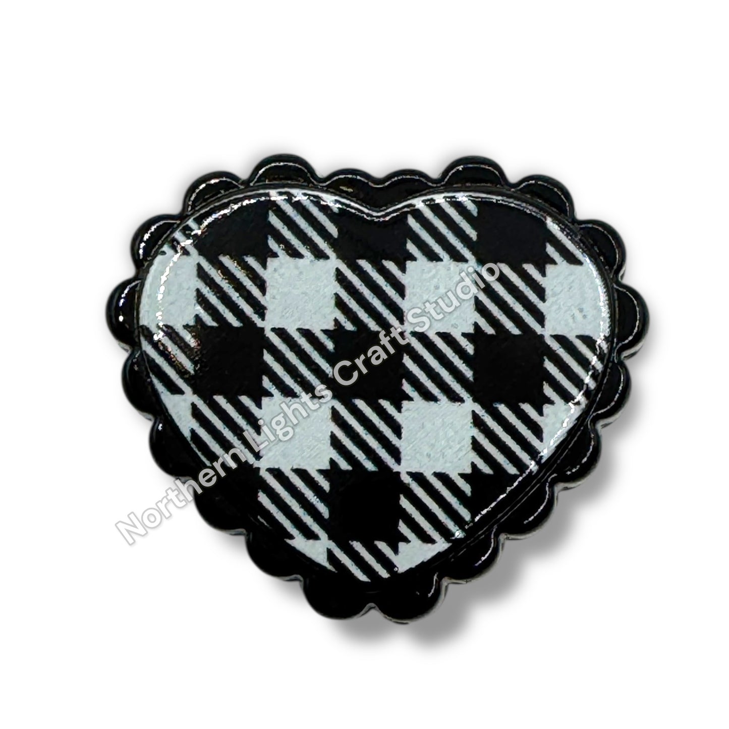 Checker Print Lace Heart Beads -10pc.