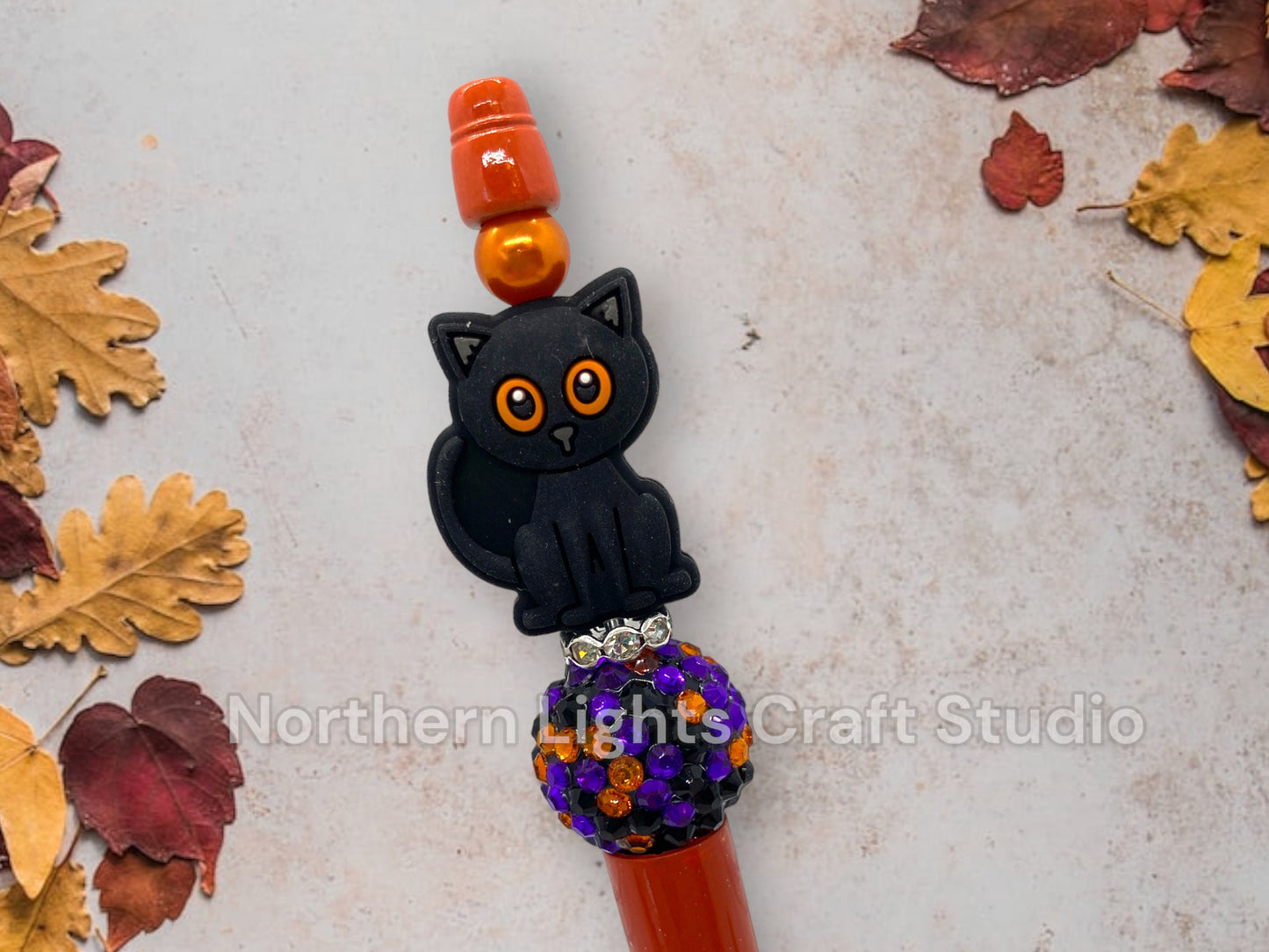 Halloween Custom Bead Pen, Bling Pen, Black Cat Pen, Spooky Pen, Ghost Pen, Rhinestone Pen, Trick or Treat, Cute Cat, Black Cat, Witch Hat