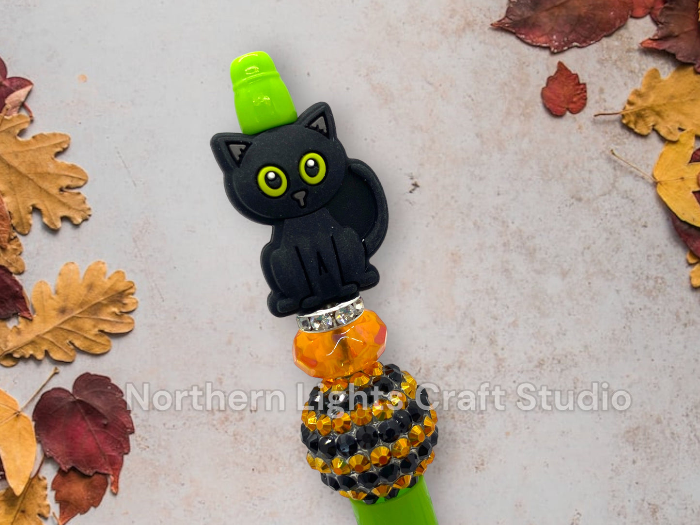 Halloween Custom Bead Pen, Bling Pen, Black Cat Pen, Spooky Pen, Ghost Pen, Rhinestone Pen, Trick or Treat, Cute Cat, Black Cat, Witch Hat