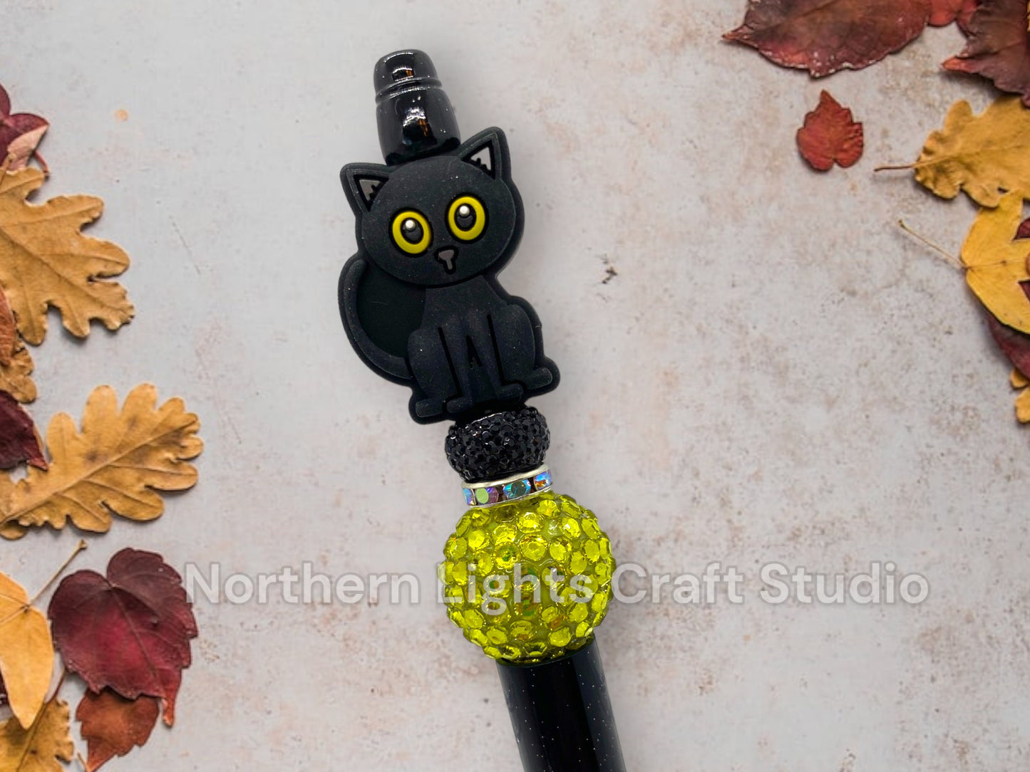 Halloween Custom Bead Pen, Bling Pen, Black Cat Pen, Spooky Pen, Ghost Pen, Rhinestone Pen, Trick or Treat, Cute Cat, Black Cat, Witch Hat