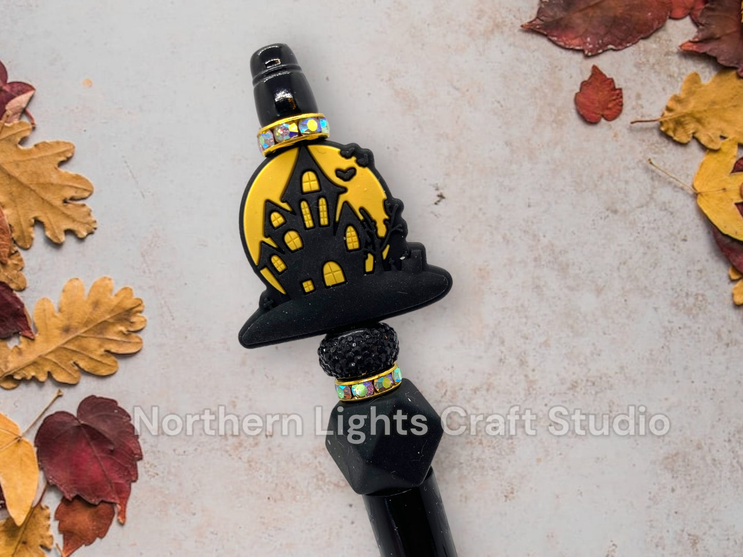 Halloween Custom Bead Pen, Bling Pen, Black Cat Pen, Spooky Pen, Ghost Pen, Rhinestone Pen, Trick or Treat, Cute Cat, Black Cat, Witch Hat