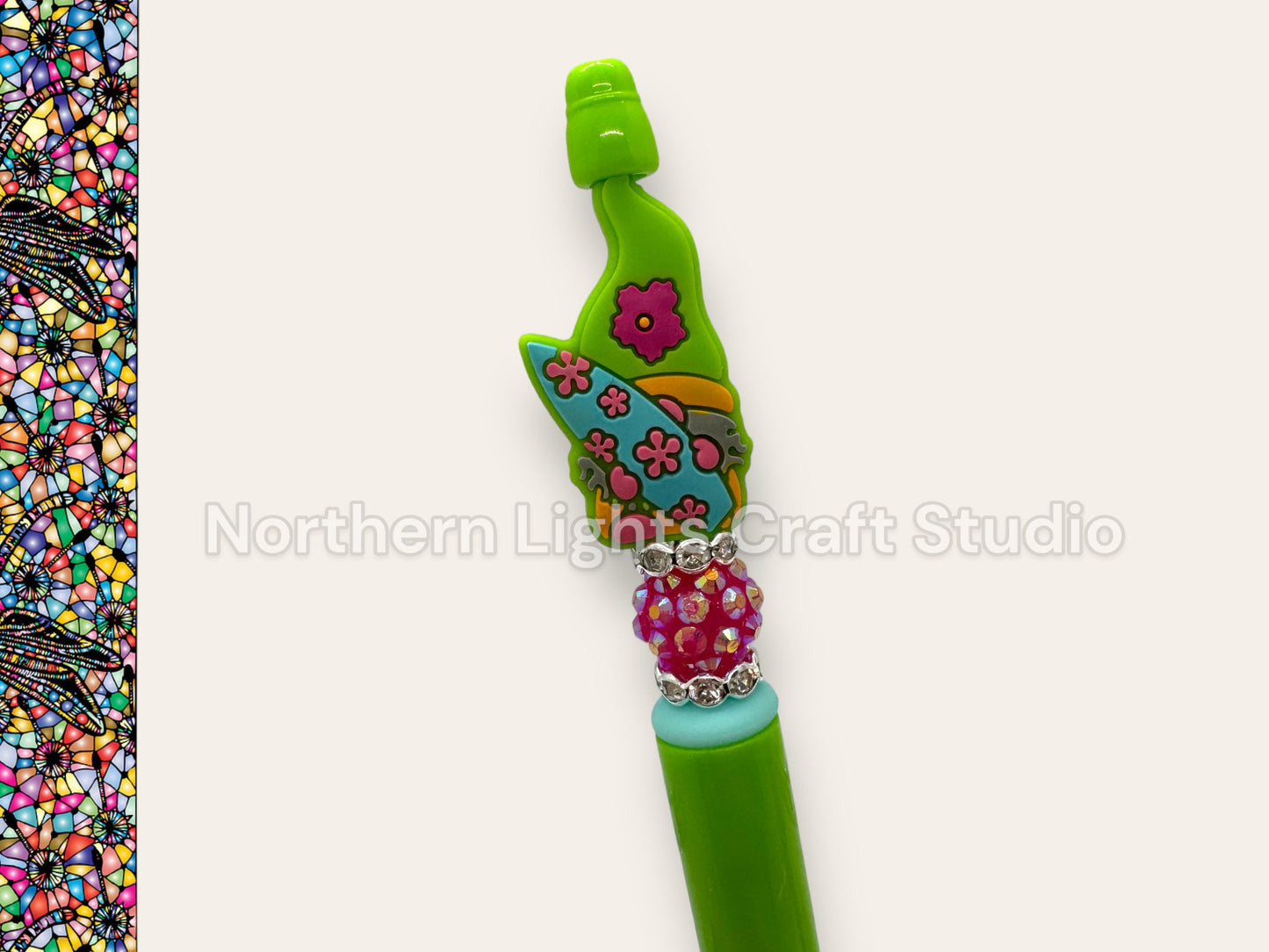 Beaded Groovy Pens, Custom Groovy Pens, Surfing Gnome, Groovy Alien, Retro Pens, Bling Alien, Bling Surfing Gnome, Bead Pens, Peace Love Pen