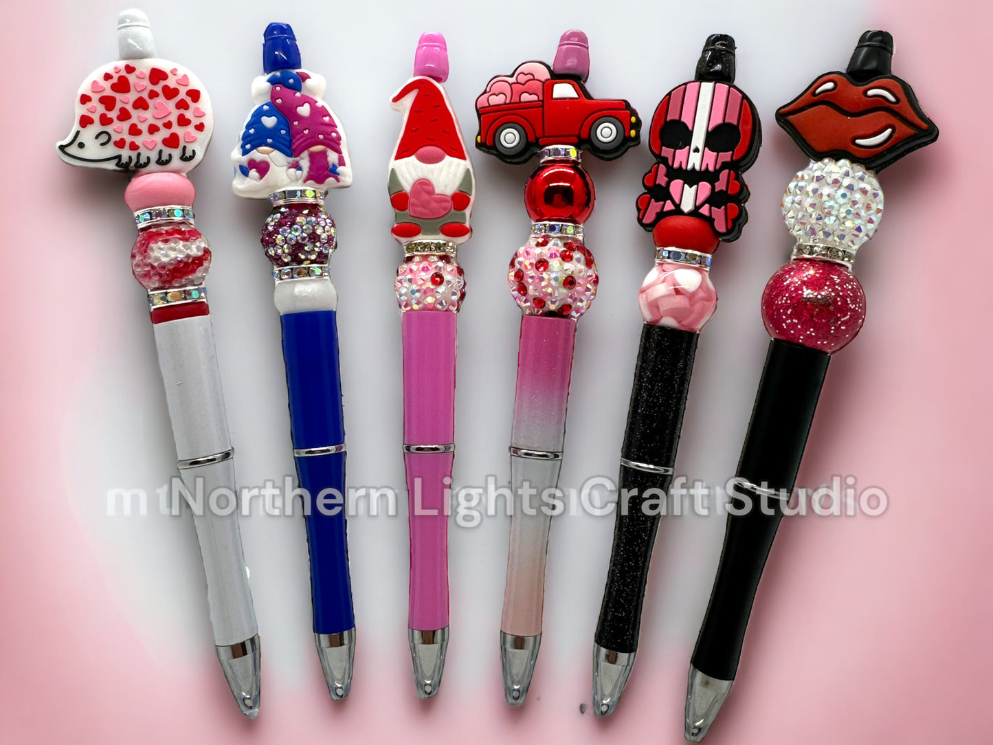 Valentine's Day Pen, Bling Pen, Bling Gnome Pen, Rhinestone Pen, Bead Pen, Hedgehog Pen, Red Truck Pen, Valentine Skull and Crossbones