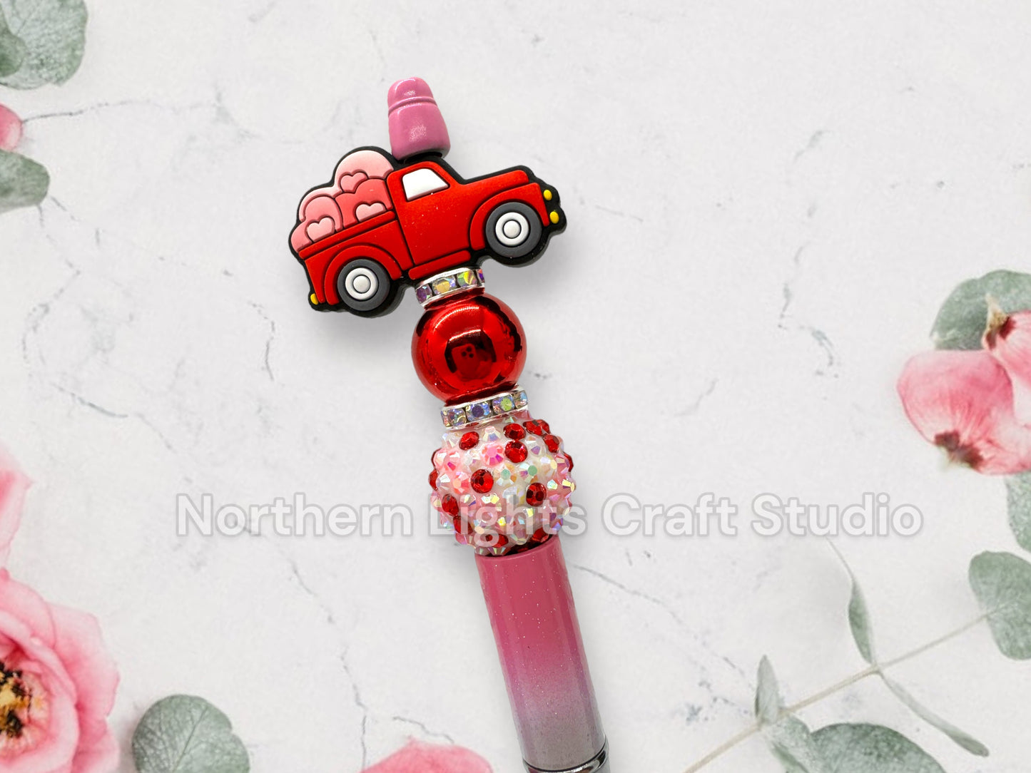 Valentine's Day Pen, Bling Pen, Bling Gnome Pen, Rhinestone Pen, Bead Pen, Hedgehog Pen, Red Truck Pen, Valentine Skull and Crossbones