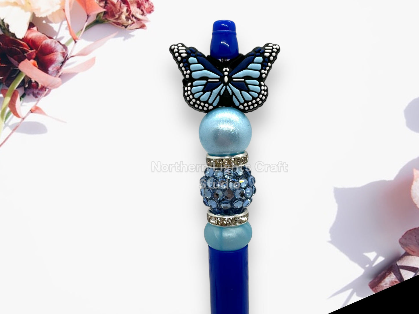 Custom Beaded Butterfly Pen, Butterfly Bead Pen, Bling Pen, Cute Pen, Spring Pen, Inexpensive Stocking Stuffer, Silicone Focal Pen