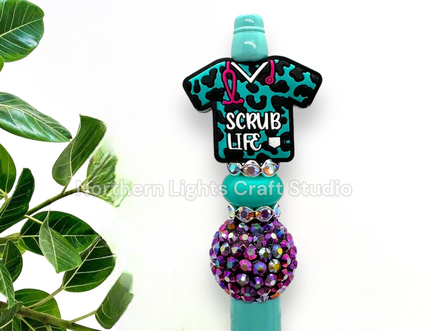 Scrub Life Bead Pen, Beaded Scrub Life Pen, Leopard Print Scrub Life, Gifts for Medical Staff, Nurse Keychain