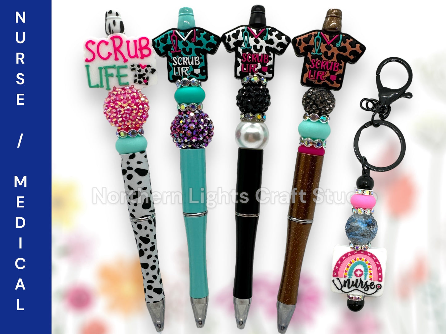 Scrub Life Bead Pen, Beaded Scrub Life Pen, Leopard Print Scrub Life, Gifts for Medical Staff, Nurse Keychain