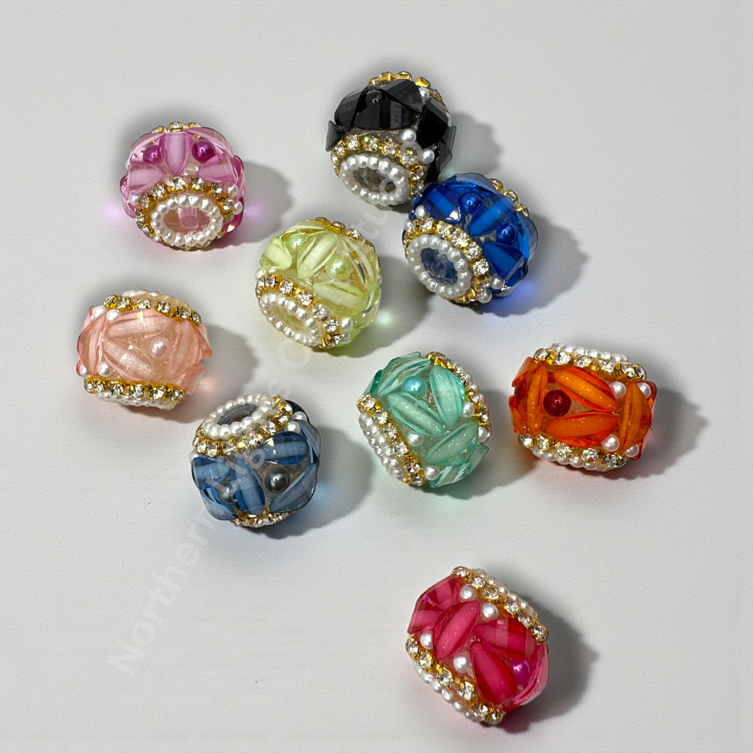 Fancy Pearl and Petal Slice 20m Gold Chain Rhinestone Beads - 10pc. Mix