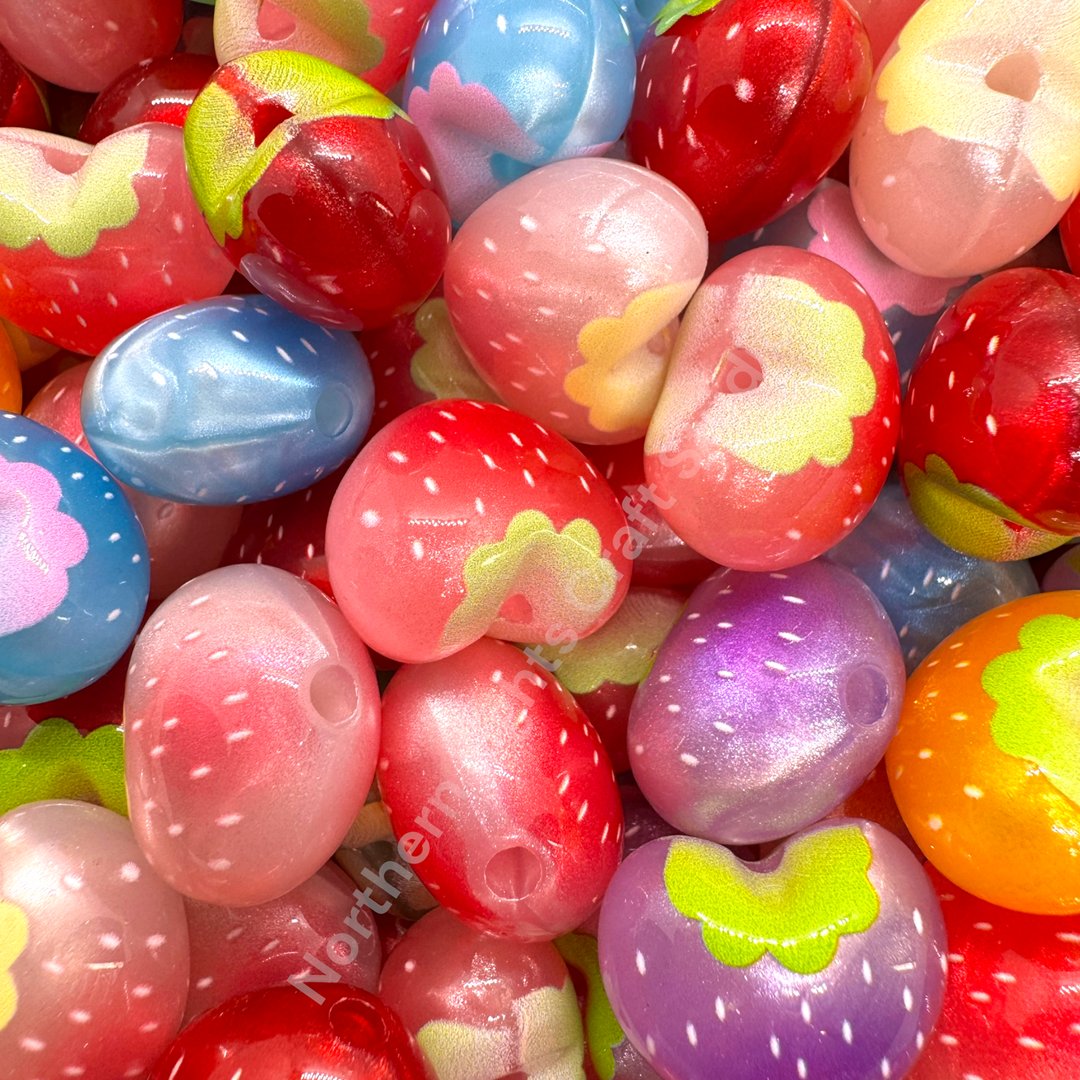 Bright Color Strawberry Galaxy Glitter Acrylic Beads - 20 pc. Mix