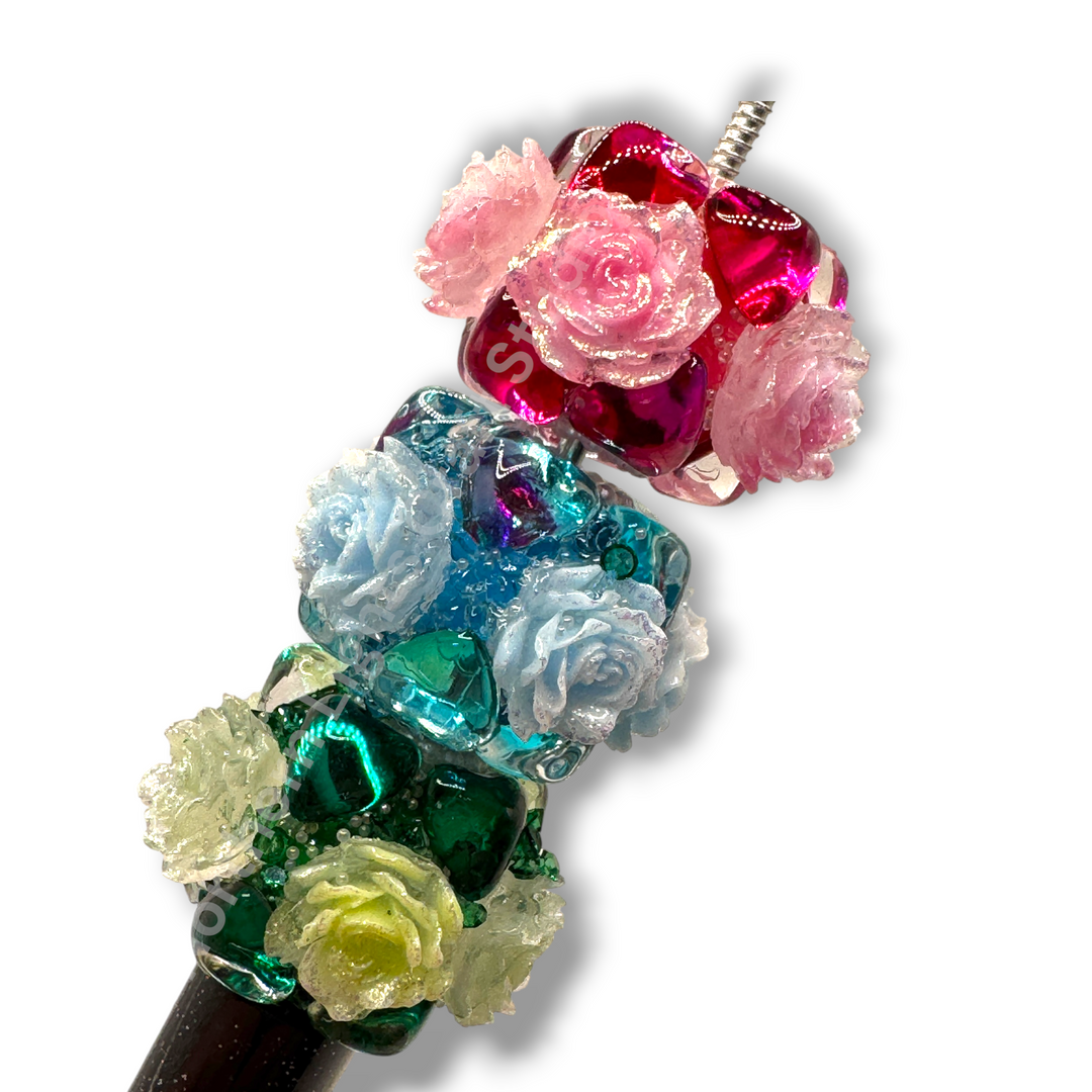 Glass Heart Bubble and Soft Flower Fancy Beads - 5pc. Mix
