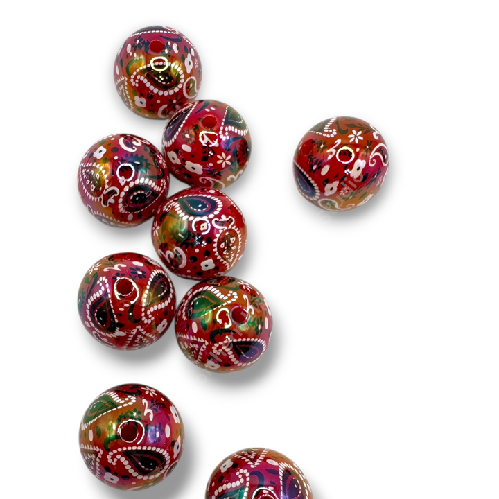 Red Paisley Bandana UV 20mm Acrylic Beads - 10pc.