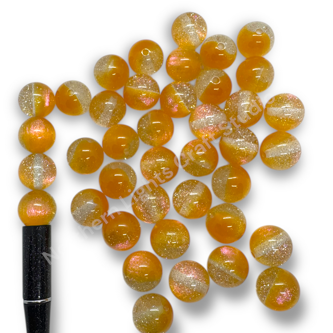 Golden Sunset Glittery Galaxy  16mm Acrylic Bead - 20pc.
