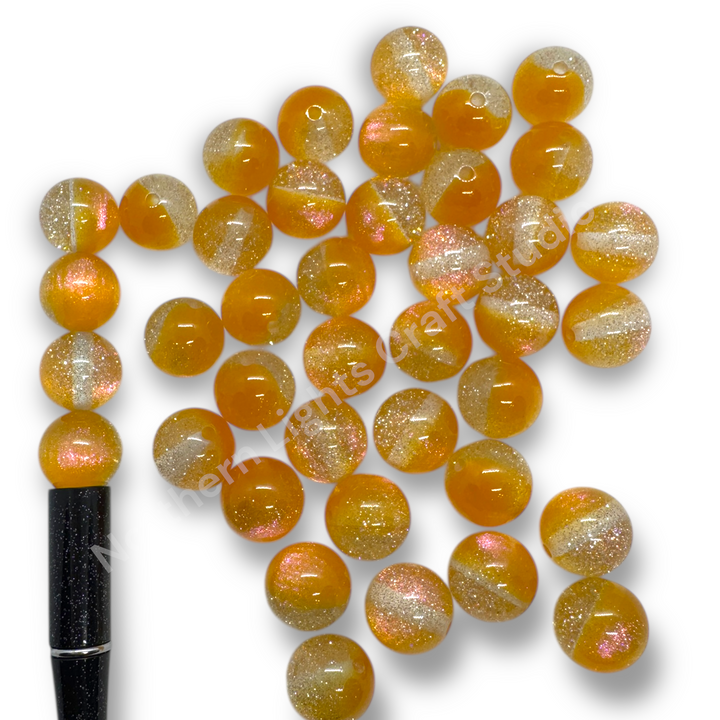 Golden Sunset Glittery Galaxy  16mm Acrylic Bead - 20pc.