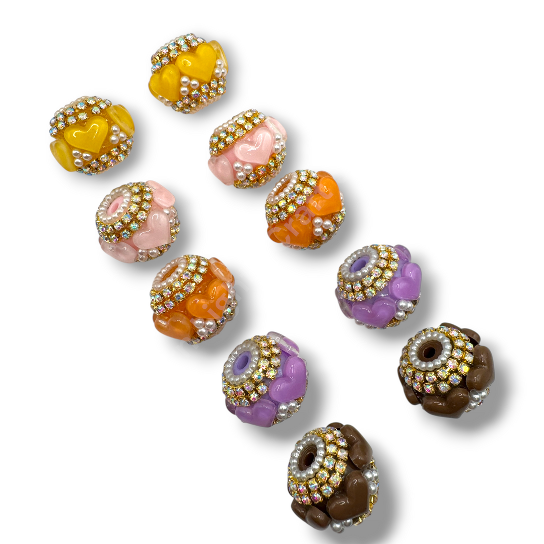 Acrylic Heart Charm With Gold Rhinestone Chain Bead Mix - 10pc. Mix