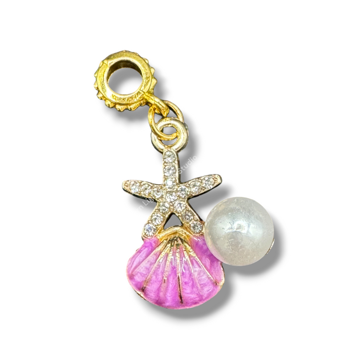 Seashell and Pearl Bail Bead with Attached Dangle - 5pc.