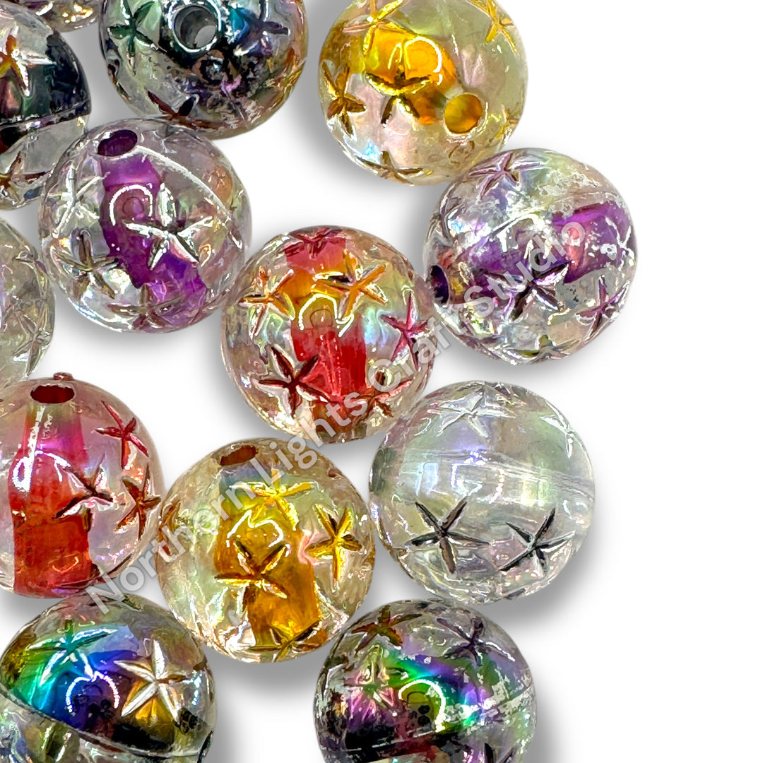 Etched Star Translucent UV Color 16mm Acrylic Beads - 20pc.