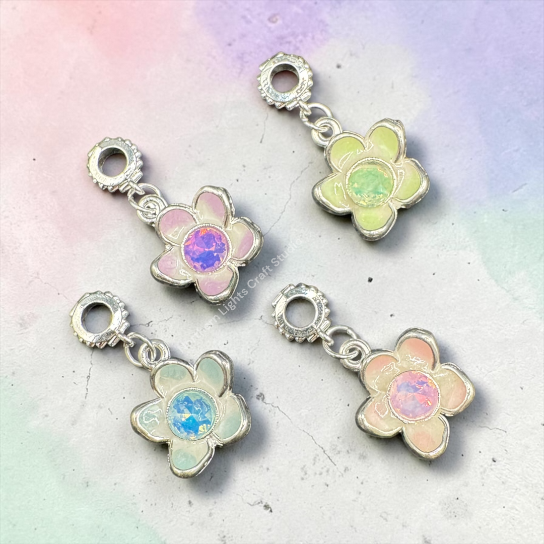 Enamel Silver Flower Crystal Charm with Bail -10pc. Mix