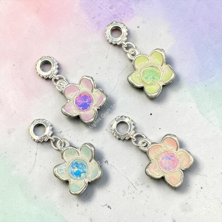 Enamel Silver Flower Crystal Charm with Bail -10pc. Mix