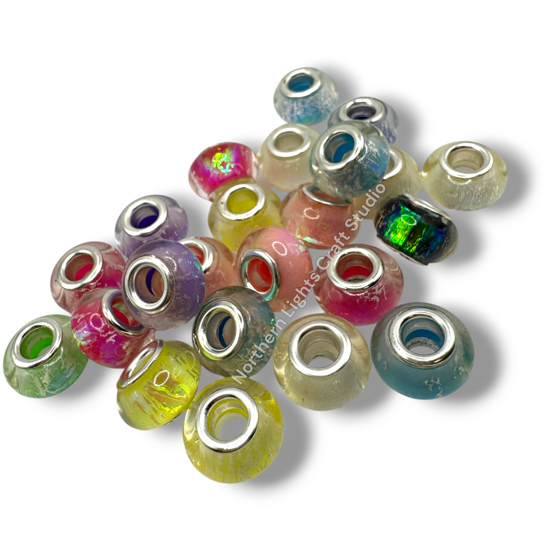 Irridescent Acrylic 14mm Large Hole Acrylic Spacer Beads - 25pc. Mix