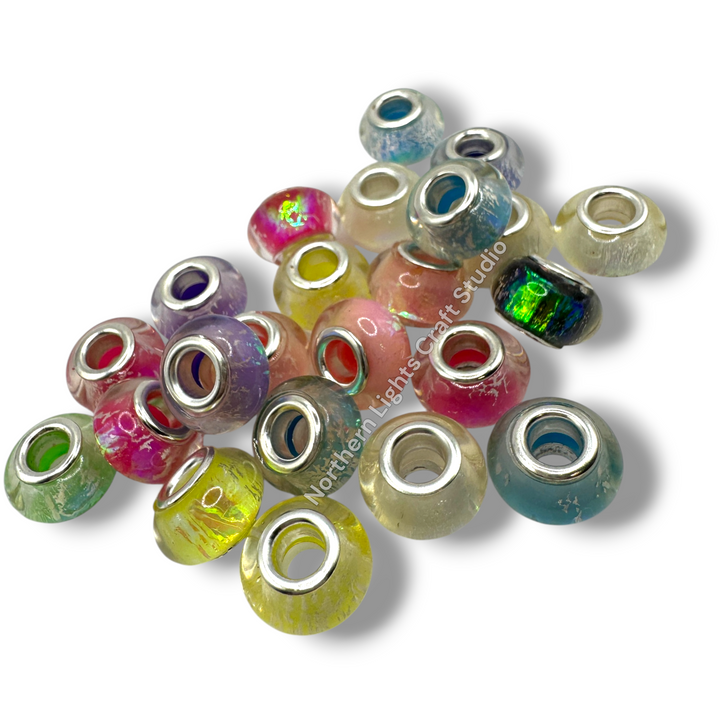 Irridescent Acrylic 14mm Large Hole Acrylic Spacer Beads - 25pc. Mix
