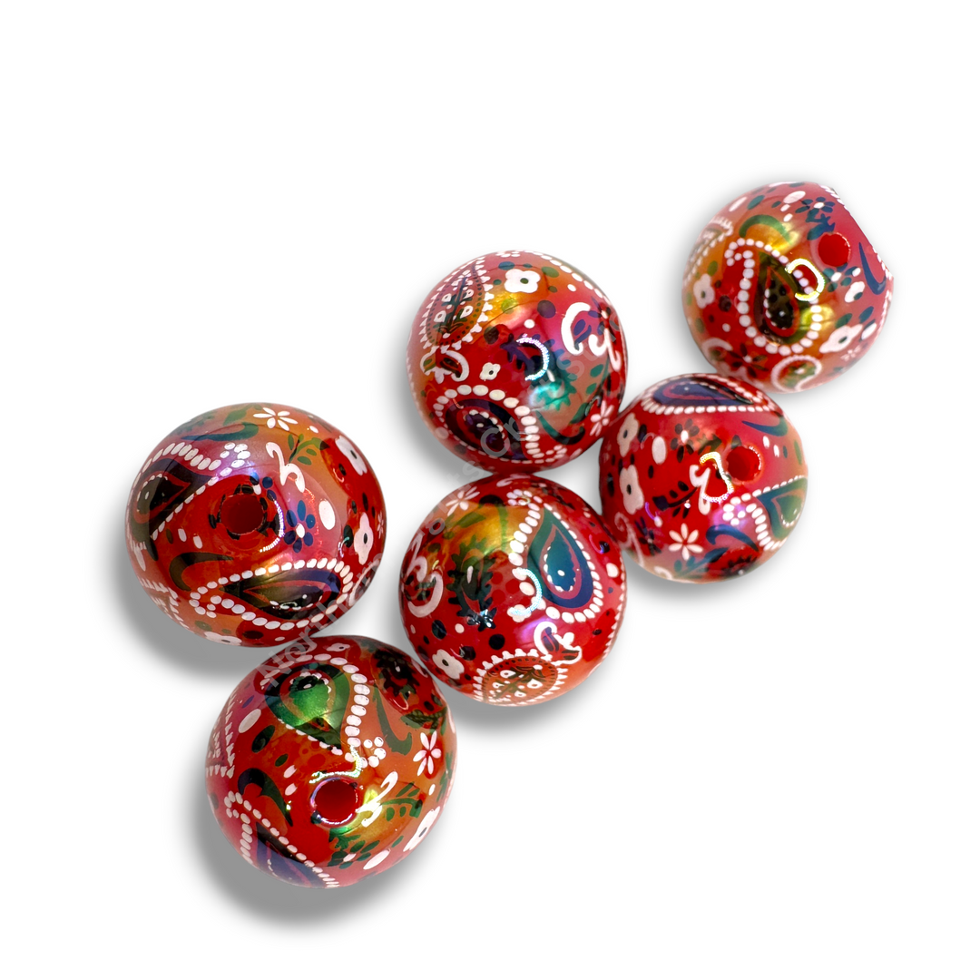 Red Paisley Bandana UV 20mm Acrylic Beads - 10pc.