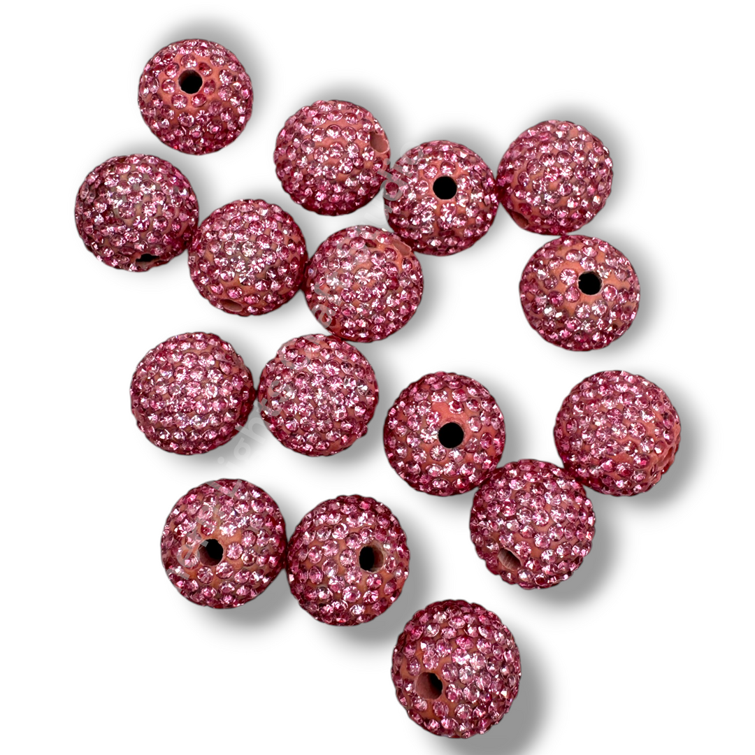 Medium Pink Rhinestone Clay Base Beads-16mm - 10pc.