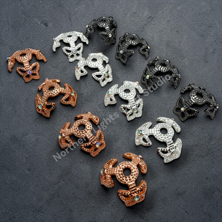 Metal Butterfly With Crystal 16mm Bead Cap  - 10pc.
