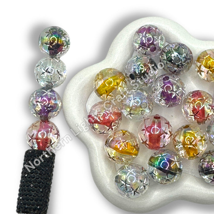 Etched Star Translucent UV Color 16mm Acrylic Beads - 20pc.