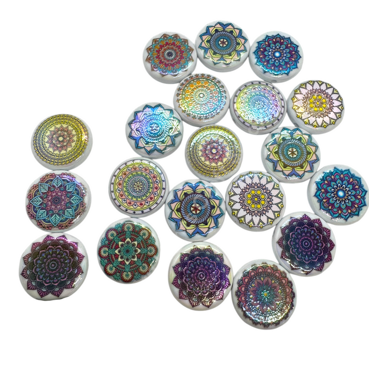 Mandala UV Coated Printed Acrylic 22mm Bead Mix - 10 pc.
