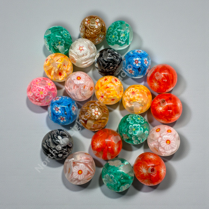 Flower Slice Colorful Premium Confetti 16mm Resin Beads - 10pc.
