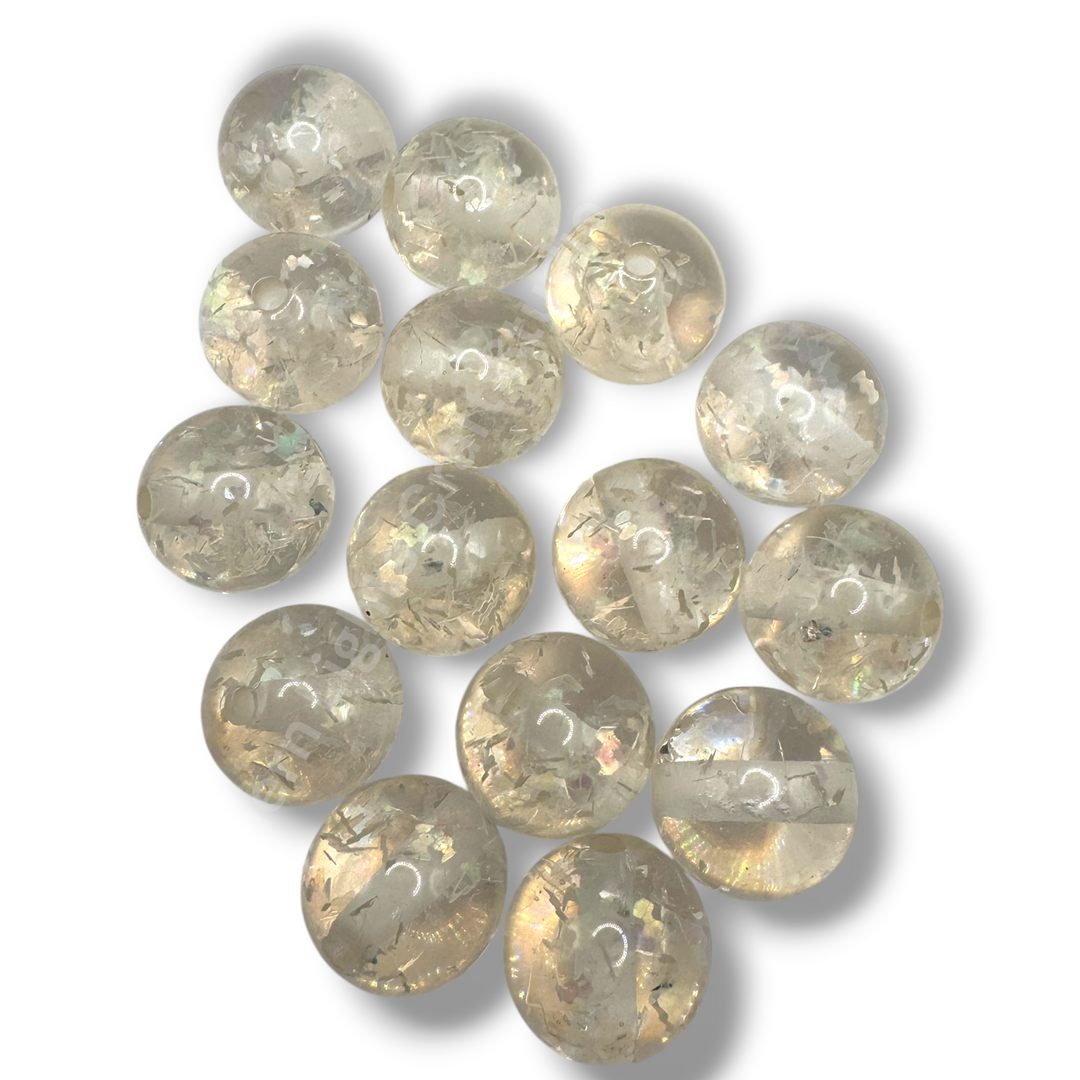 Clear Irridescent Flake White Core Acrylic 20mm Beads -10 pc.