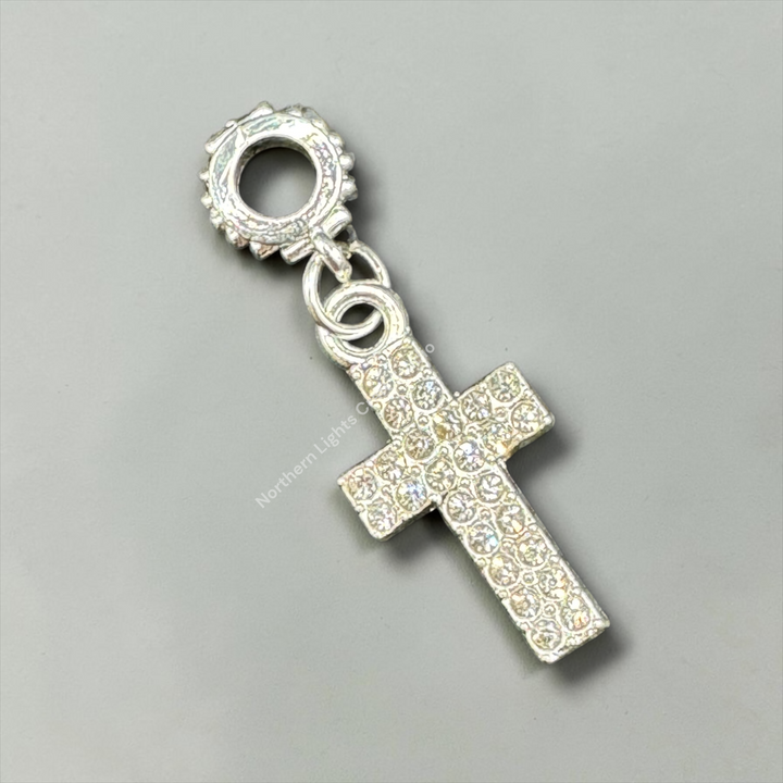 Silver Cross Rhinestone Charm with Bail -10pc.