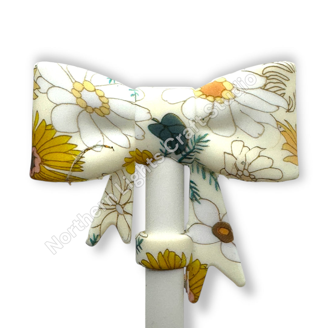 Floral Printed Silicone Bow Straw Cap Topper